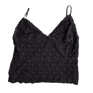Vtg Karen Kane Black Lace Babydoll Top Womens XL Scalloped Hem Spaghetti Straps